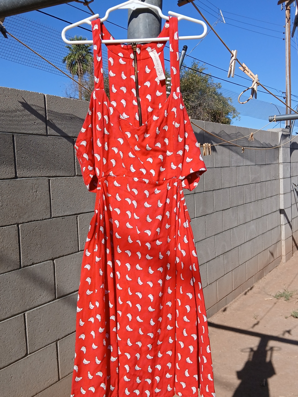 Urban Outfitters Red Maxi Dress with White Chiken Print